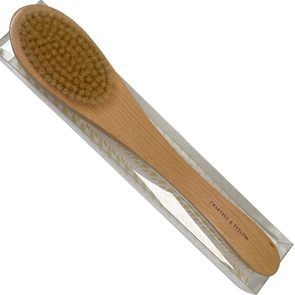 Crabtree & Evelyn Wooden Bath Brush Long Handle Tan Natural Exfoliating Scrubber